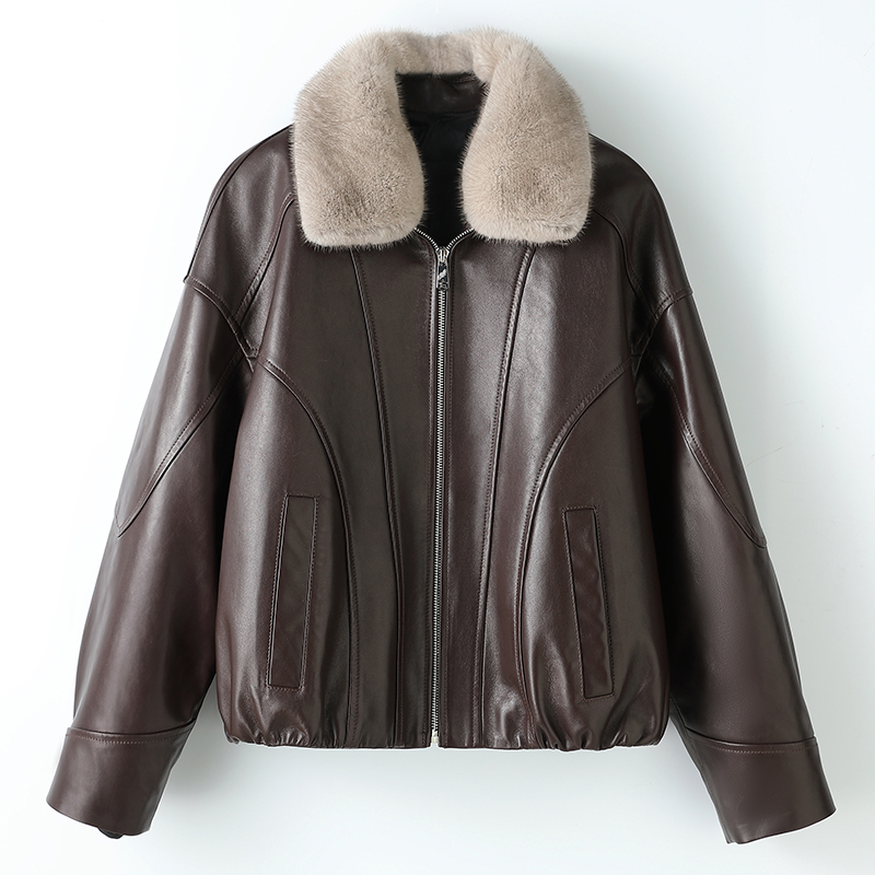 歌珞伊8926海宁皮衣女真皮羽绒服90白鹅绒头层绵羊皮水貂毛领外套