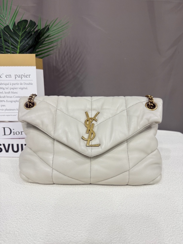 99新 YSL/圣罗兰 圣罗兰中号云朵包白金单肩斜挎包