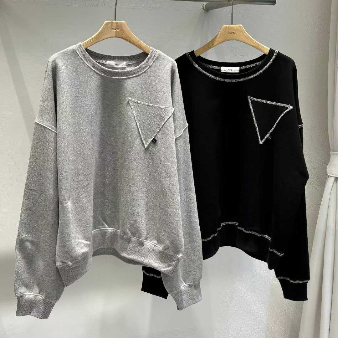 休闲风圆领拉链长袖星星连帽卫衣女士潮流灰色秋季