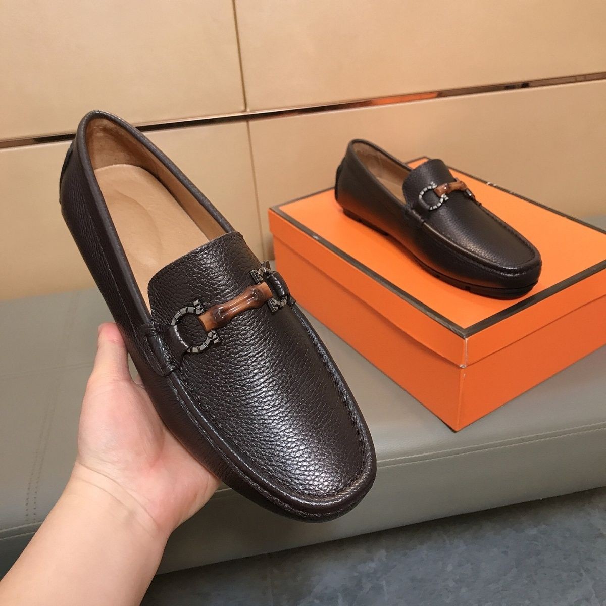 欧美高端新款男士豆豆鞋真皮透气软底手工懒人鞋时尚轻便休闲皮鞋