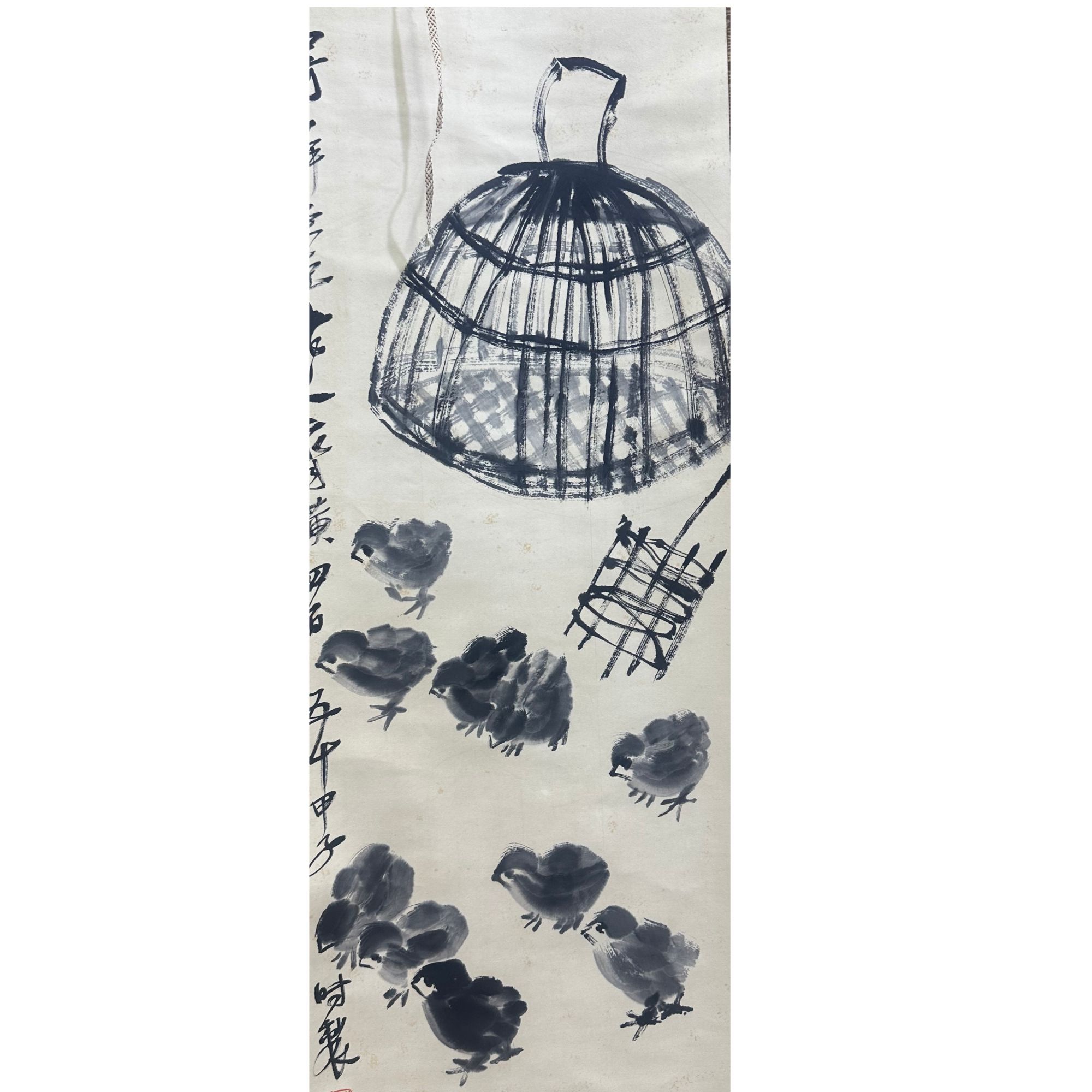 齐 花鸟立轴45x90