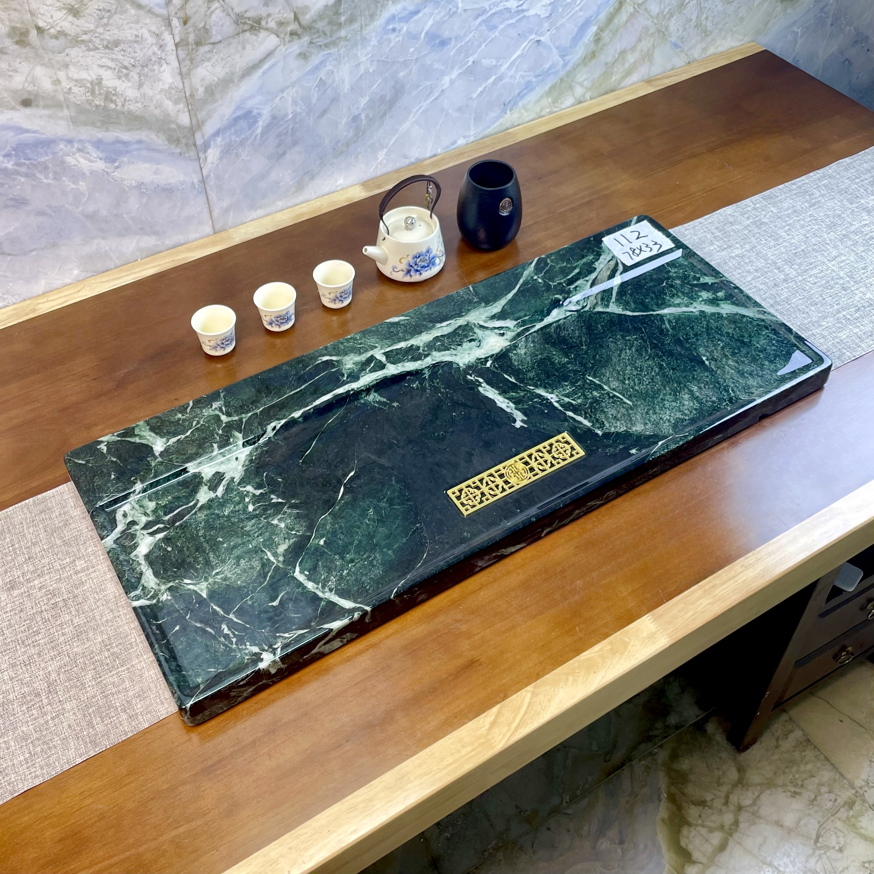 普达拉绿（70*30）天然奢石茶盘 （尺寸/款式以直播间为准）