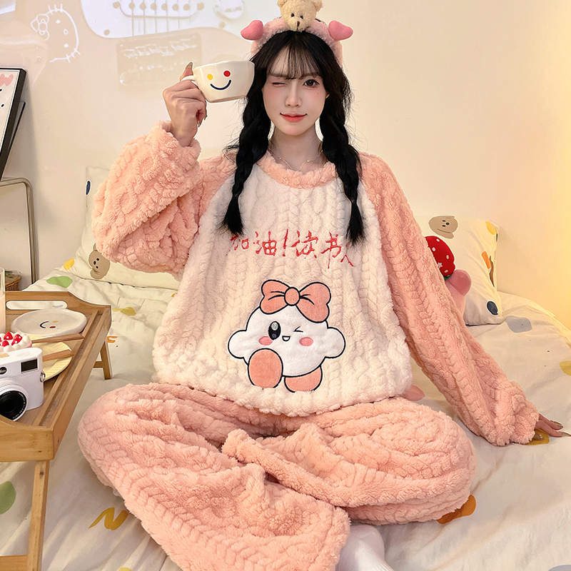 2025新款秋冬季儿童珊瑚绒睡衣保暖卡通中大童宝宝女孩家居服套装