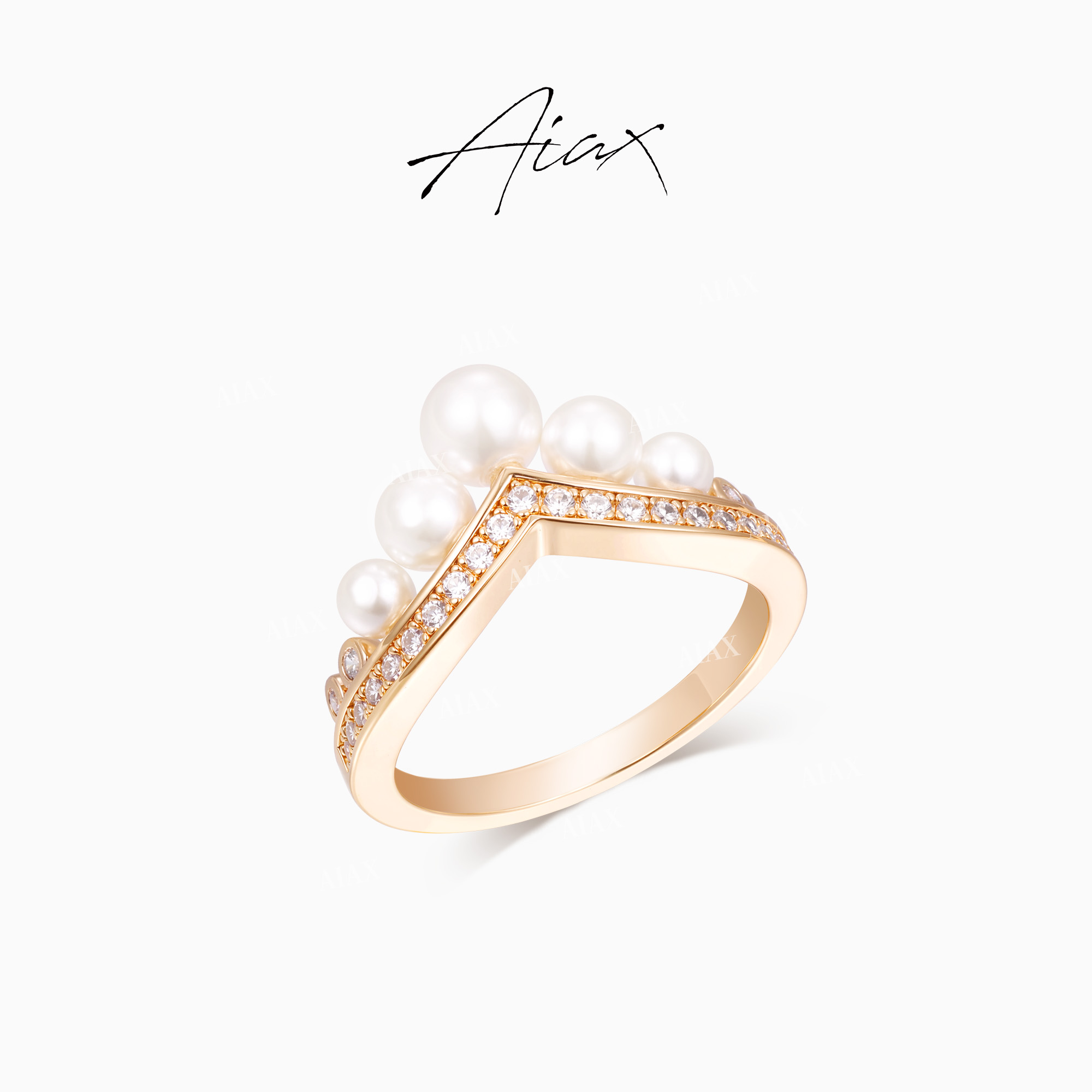 AIAX 流光风 秋上新 轻奢时尚百搭高级感皇冠珠珠戒指TSS6775