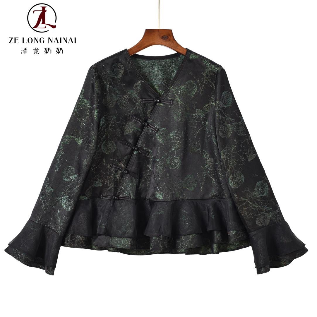 913焕彩真丝国风斜襟盘扣百搭上衣