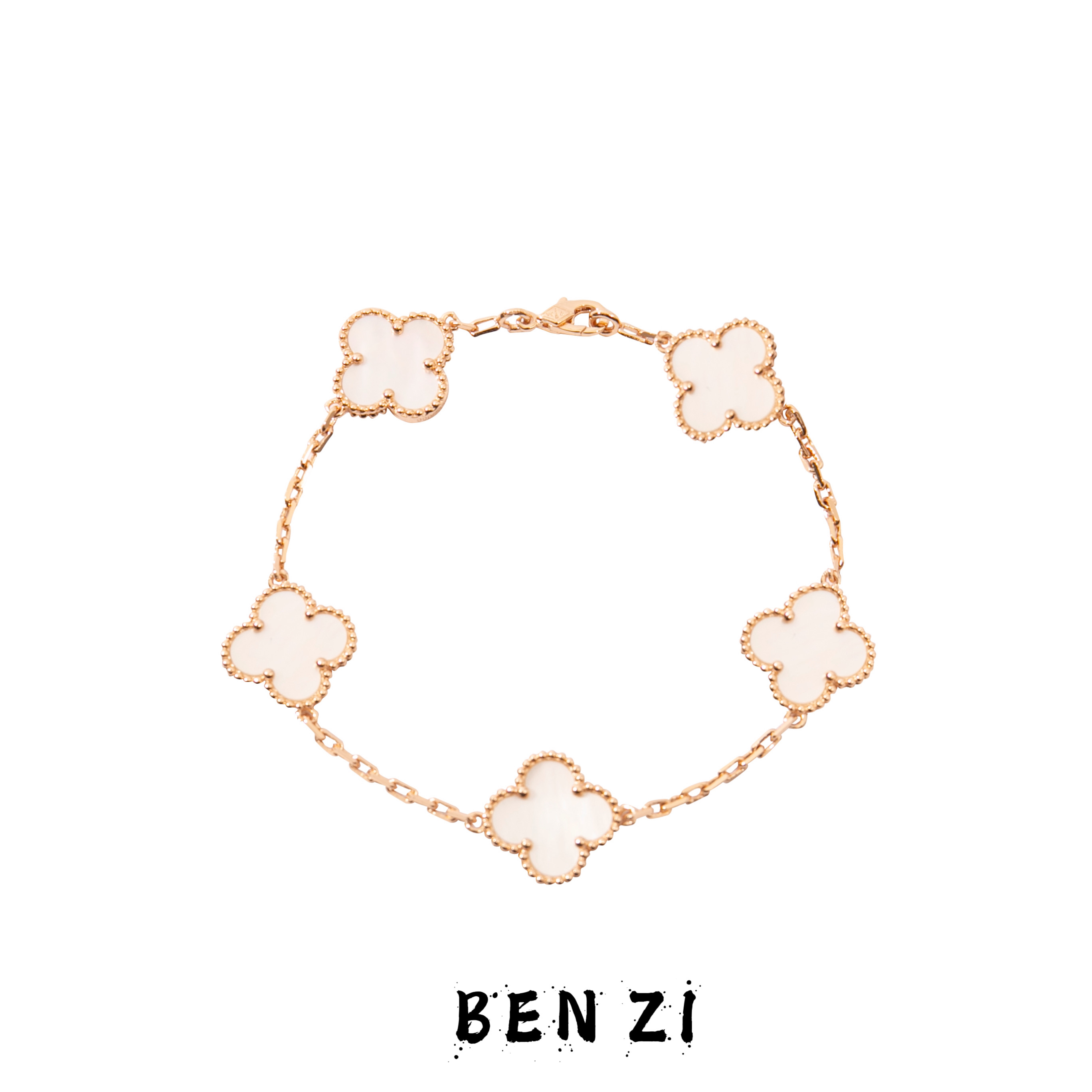 铜合金手链 BENZI/本子高定镀 18k白贝四叶草五花手链