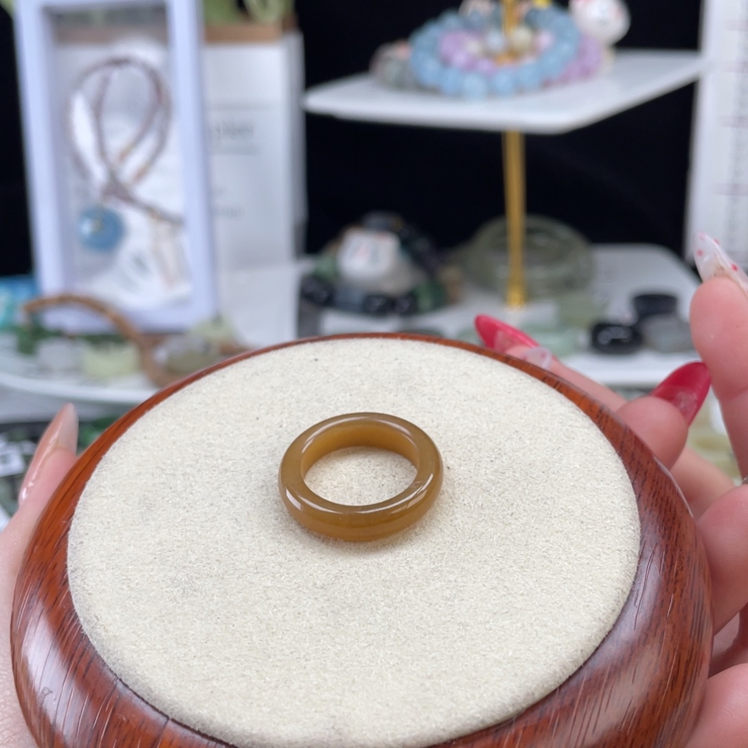 和田玉未镶嵌戒指o16拿铁糖条16.3