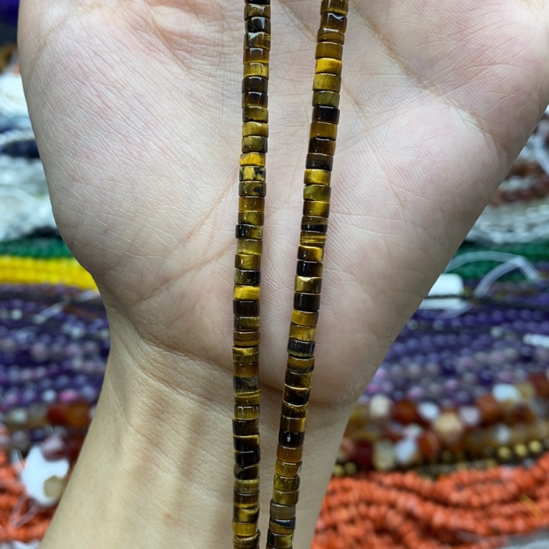 未镶嵌玛瑙/玉髓珠宝半成品一条纯天然黄虎石 直切隔片2×4mm