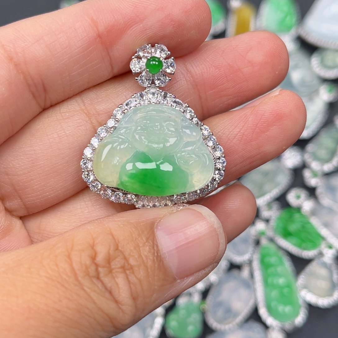 翡翠银S925镶嵌吊坠(不含链)