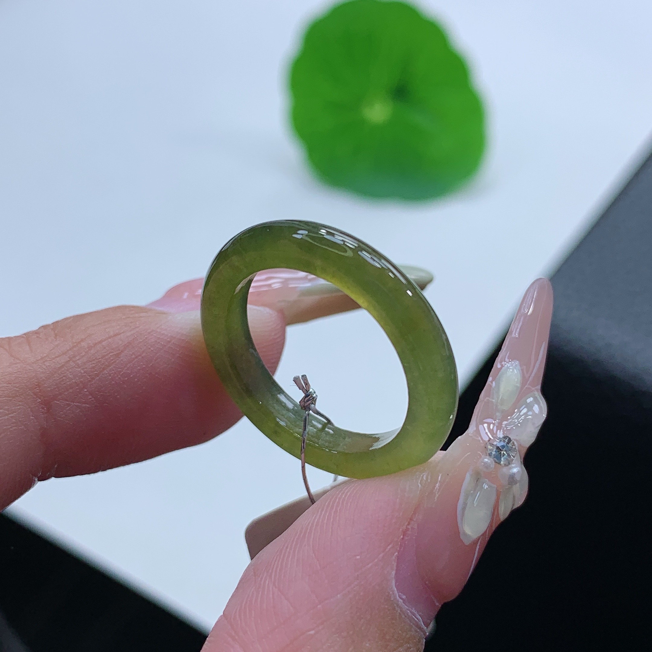 12圈口 满黄翡细条戒圈戒指 缅甸天然A货 尺寸16.2-3.6-3.2mm