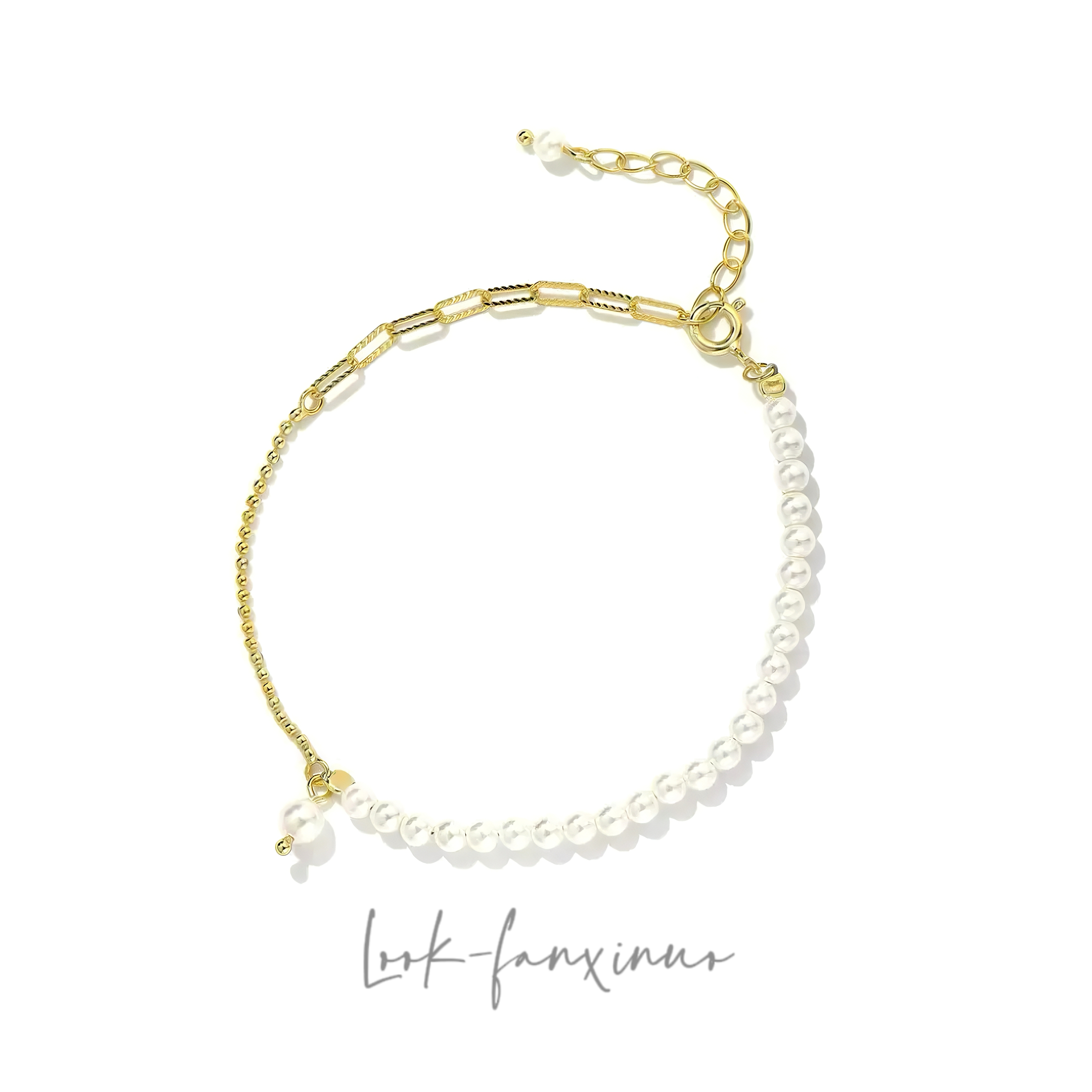 纯铜仿珍珠手链 法式轻奢珍珠手链女ins小众设计感镀18K手串