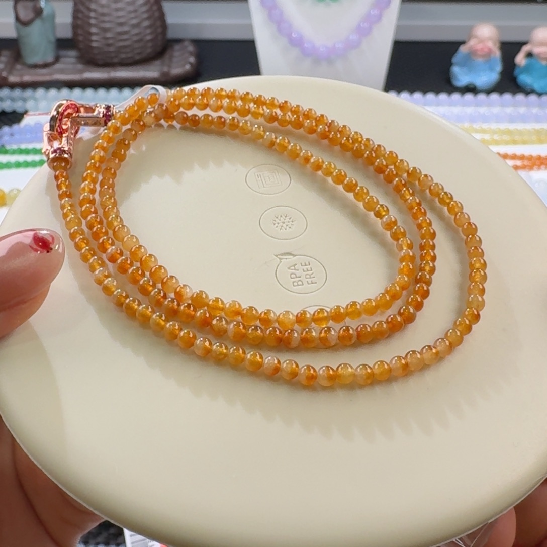 翡翠手链未镶嵌新款橘红小米珠3.1mm