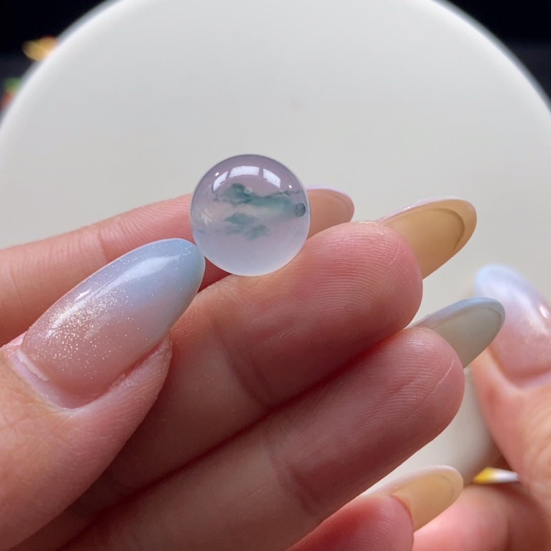 翡翠颈饰未镶嵌翡翠高冰飘蓝花珠卡13.7m