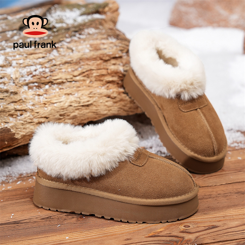 大嘴猴毛毛棉鞋女2025新款冬季保暖加绒面包鞋低帮厚底增高雪地靴