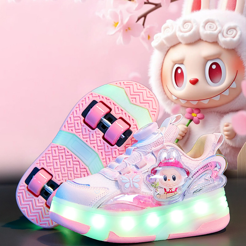 ABC女童暴走鞋秋季2025新款儿童四轮隐形溜冰滑轮鞋中大童