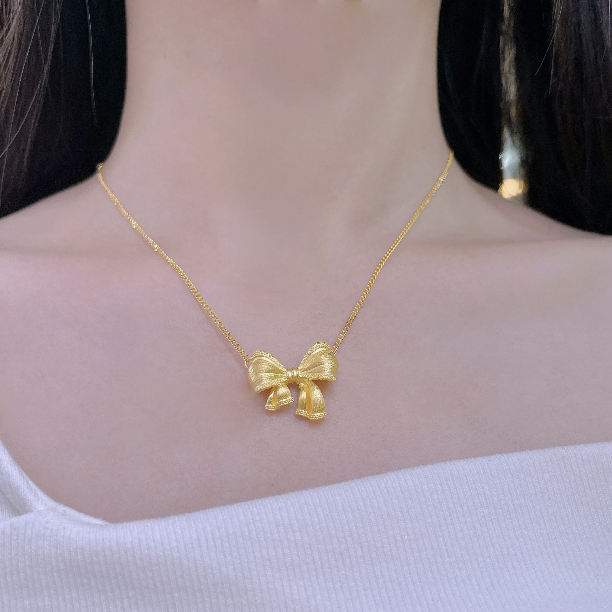 足金999甜美时尚拉丝蝴蝶结套链