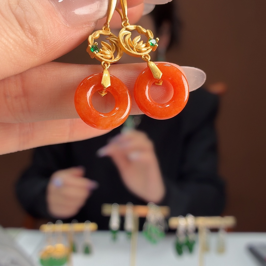 翡翠银S925镶嵌耳饰