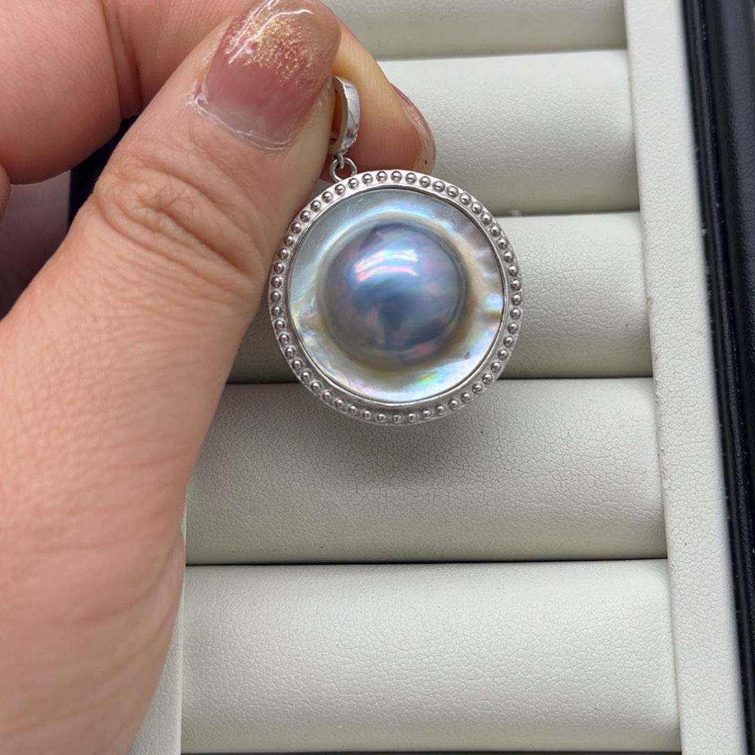 吊坠(不含链)银S925镶嵌拼合珍珠（马贝珠）