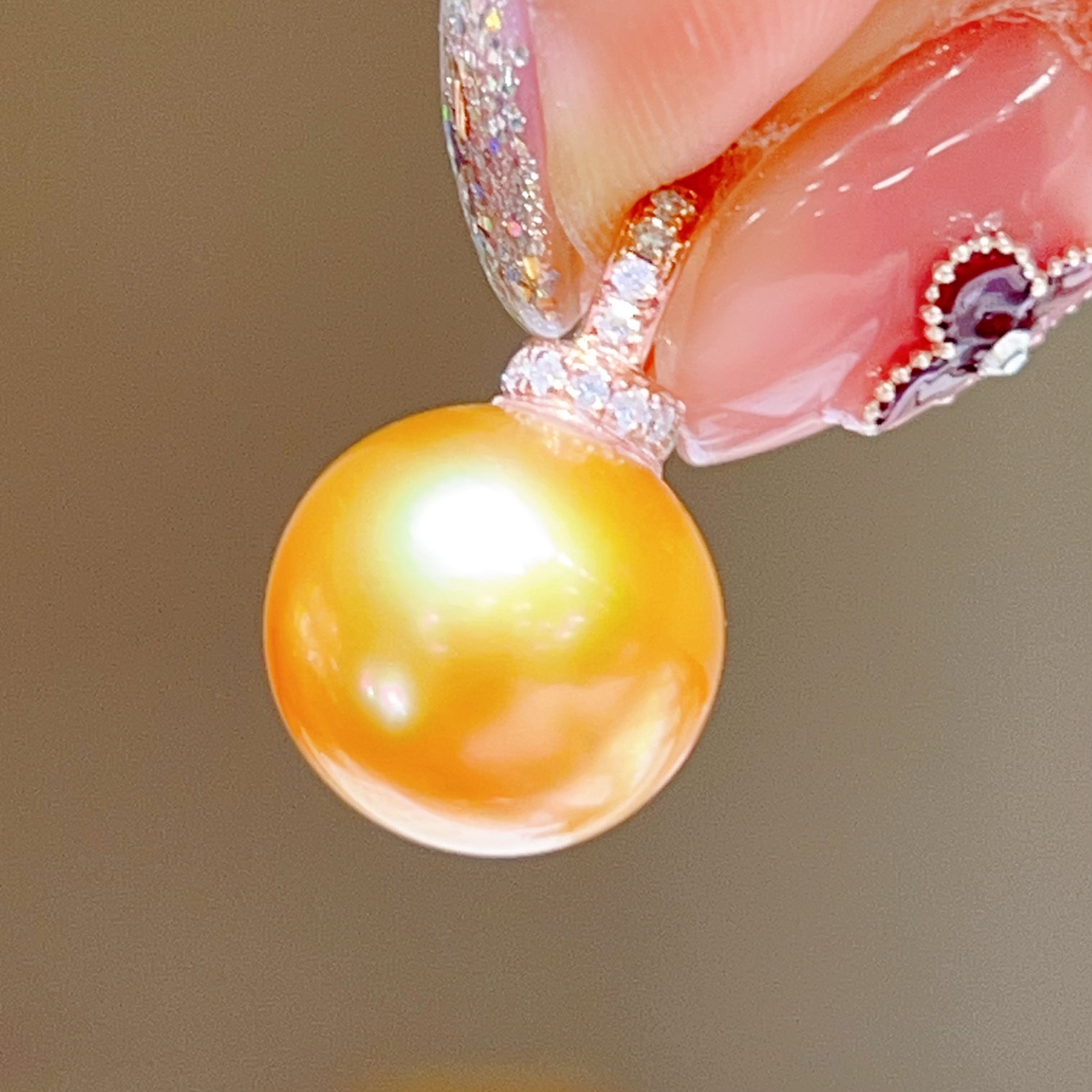 12mm+ 18k玫瑰金海水珍珠吊坠 3200