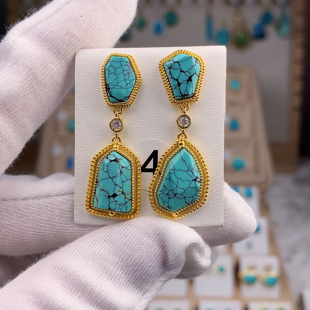 绿松石耳饰银S925镶嵌