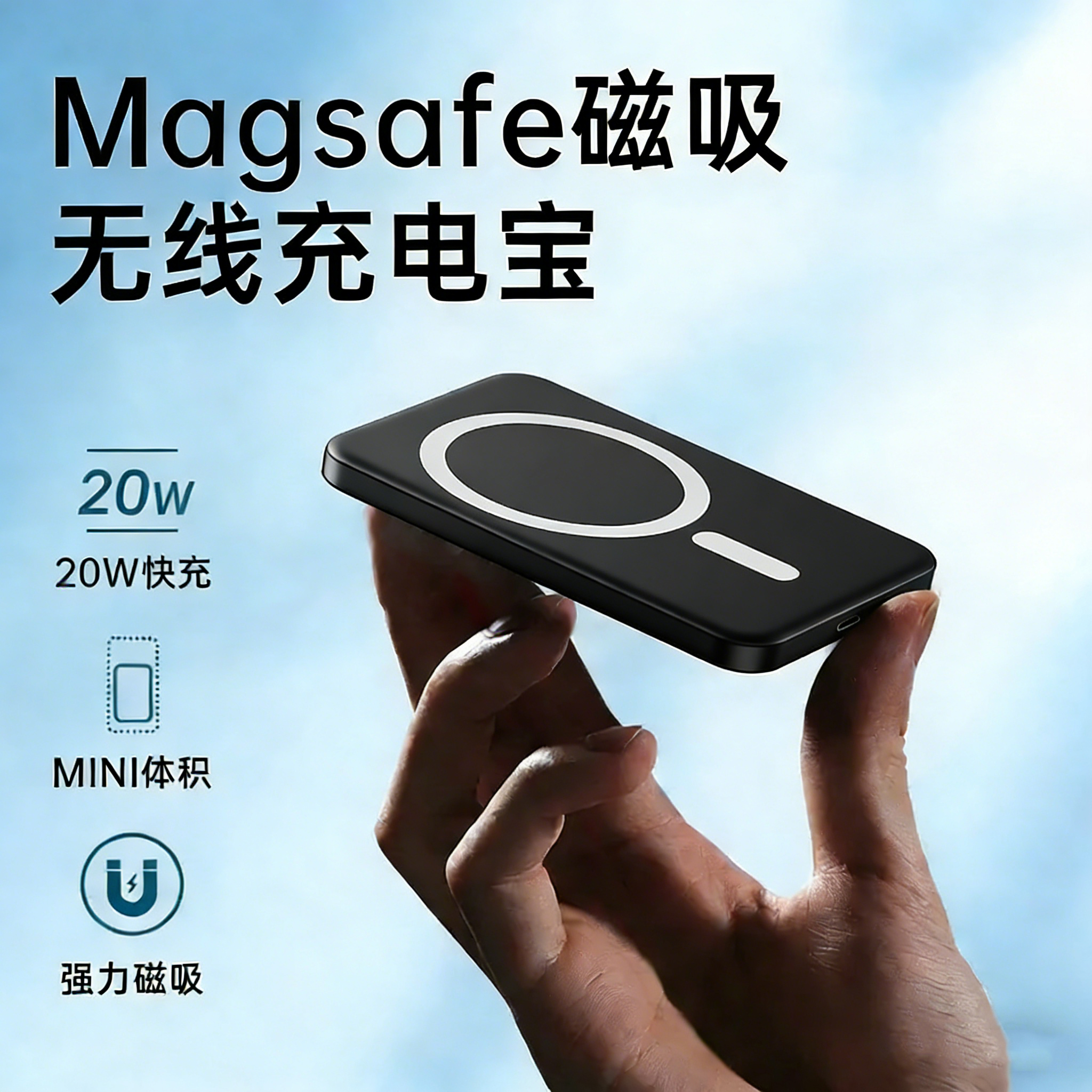 3C认证20000毫安大容量轻薄便携无线磁吸充电宝适用安卓苹果电池