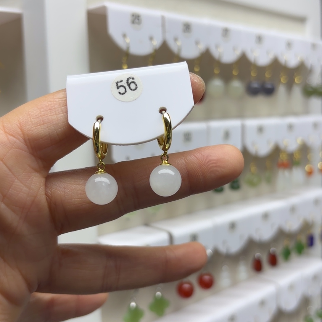 和田玉银S925镶嵌耳饰