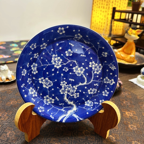 Q041景德镇手工手绘青花冰梅壶承—16cm