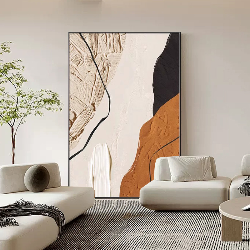 现代简约意式《大橘大利》客厅抽象肌理感玄关轻奢高级感装饰挂画