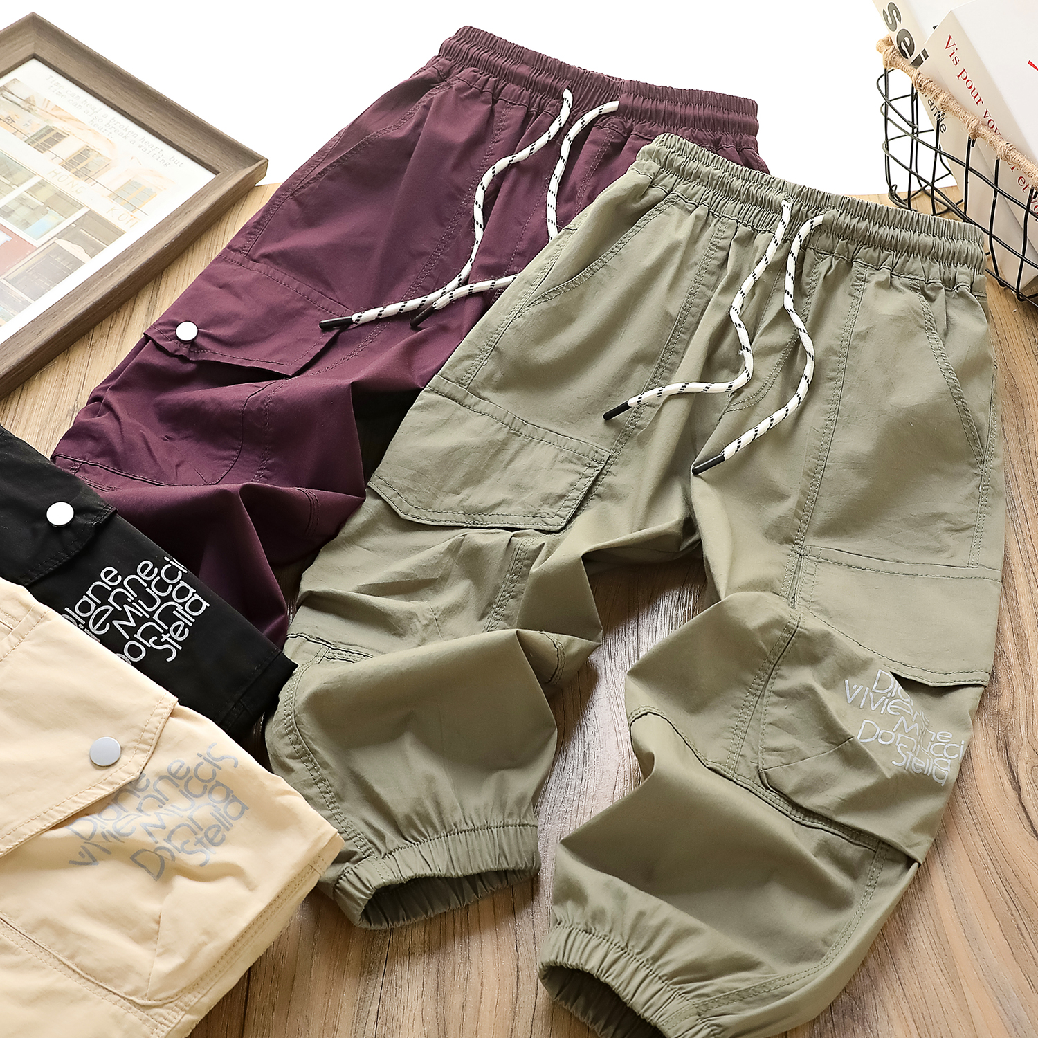 夏季儿童印花字母拼接中大童休闲长裤 928