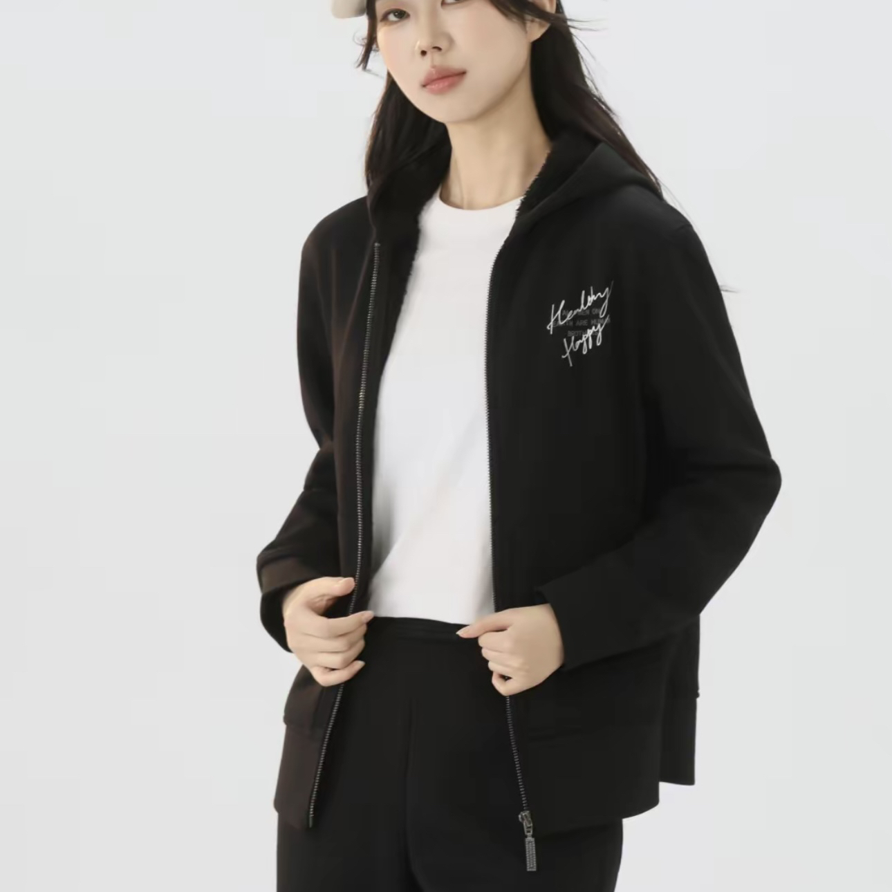 GIRDEAR/哥弟百搭显瘦连帽秋冬加厚拉链休闲运动短外套1400801