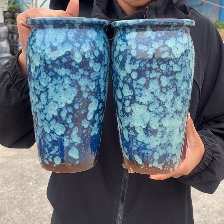 花盆紫砂蓝两个口径13高度23