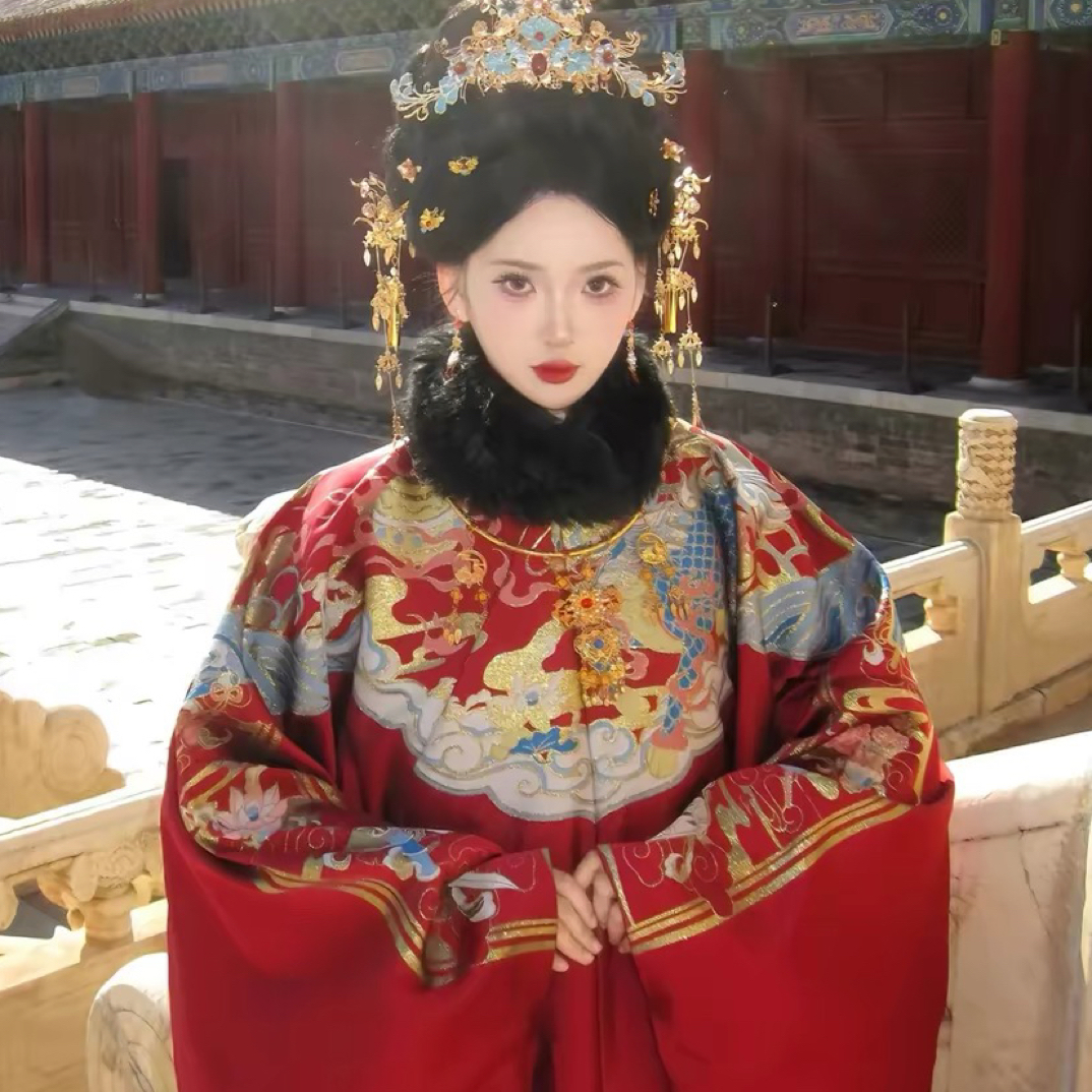 大明贵女【红龙】织金妆花明制圆领古装汉服2025新款古风长袄婚服