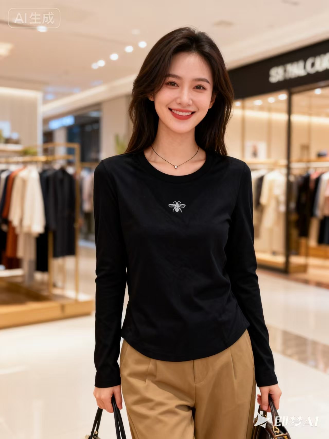 新款烫钻打底衫女时尚高弹性长袖上衣简约时尚-0741