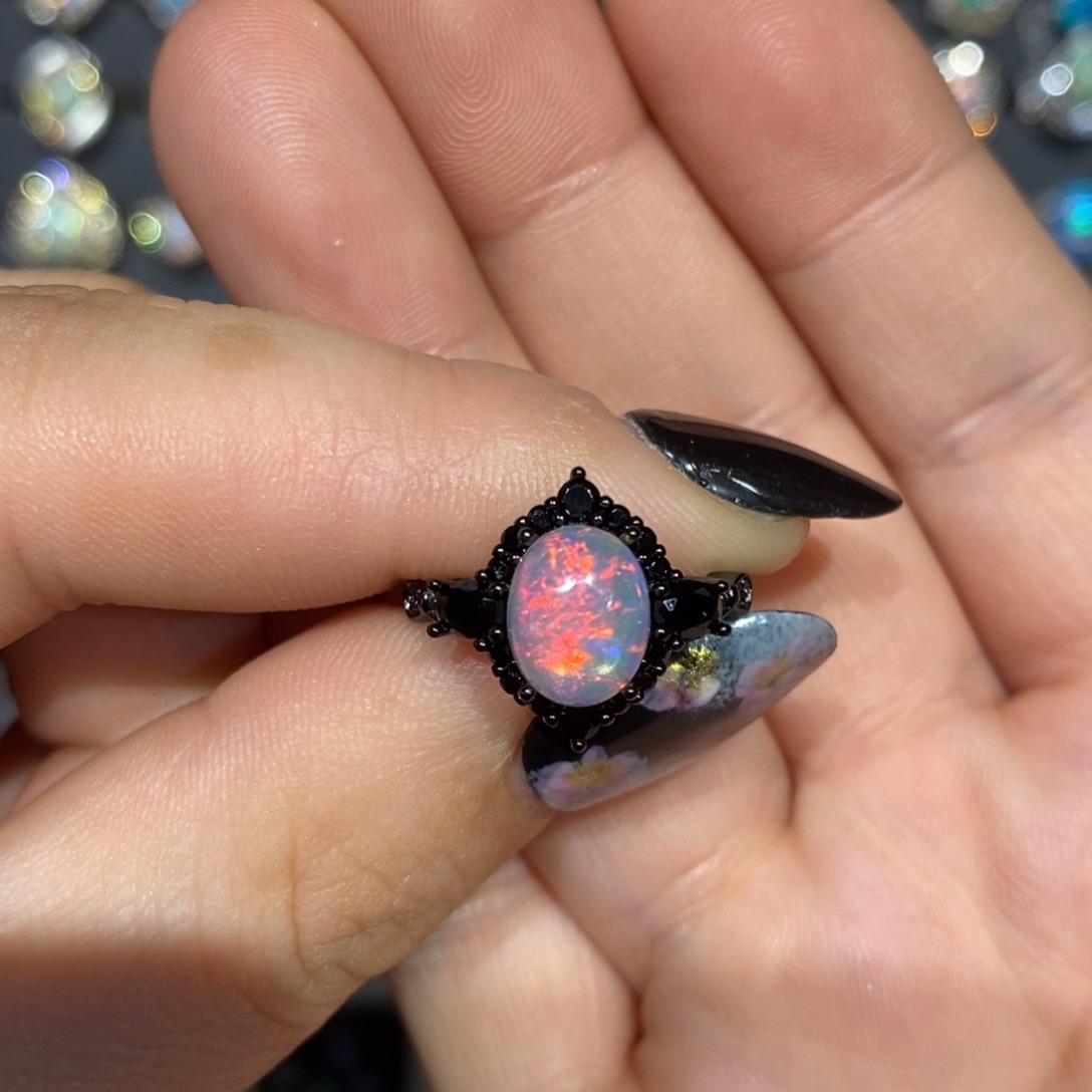 欧泊银S925镶嵌日出彩戒指