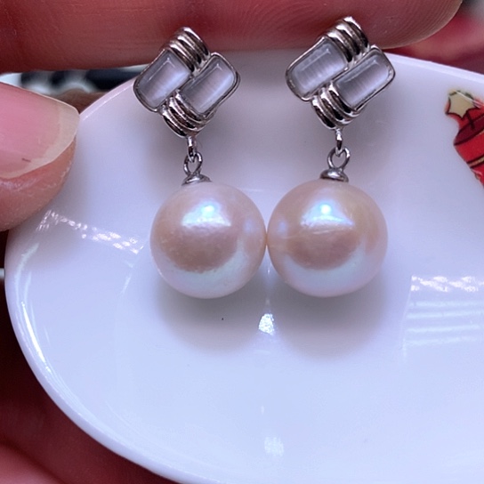 淡水珍珠耳饰银S925镶嵌