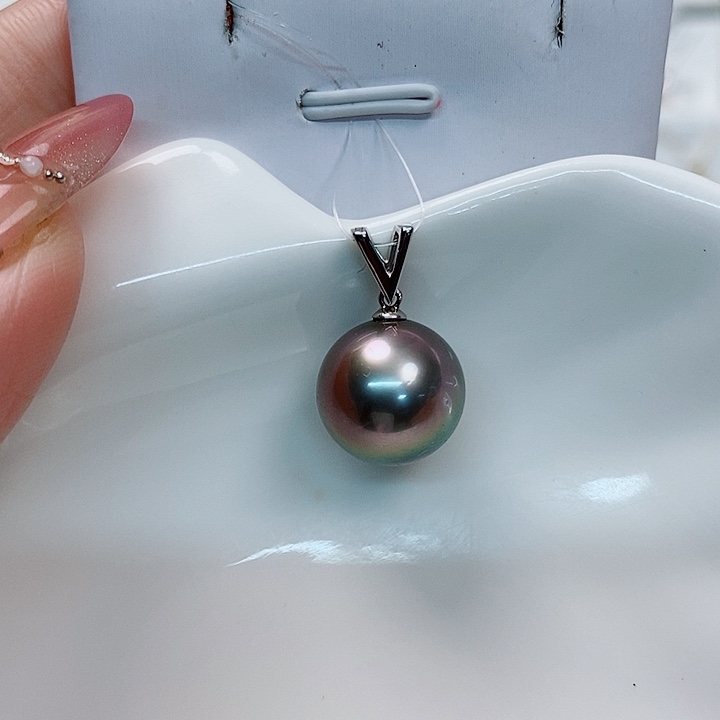 海水珍珠吊坠(不含链)18K金镶嵌大溪地12-13mm