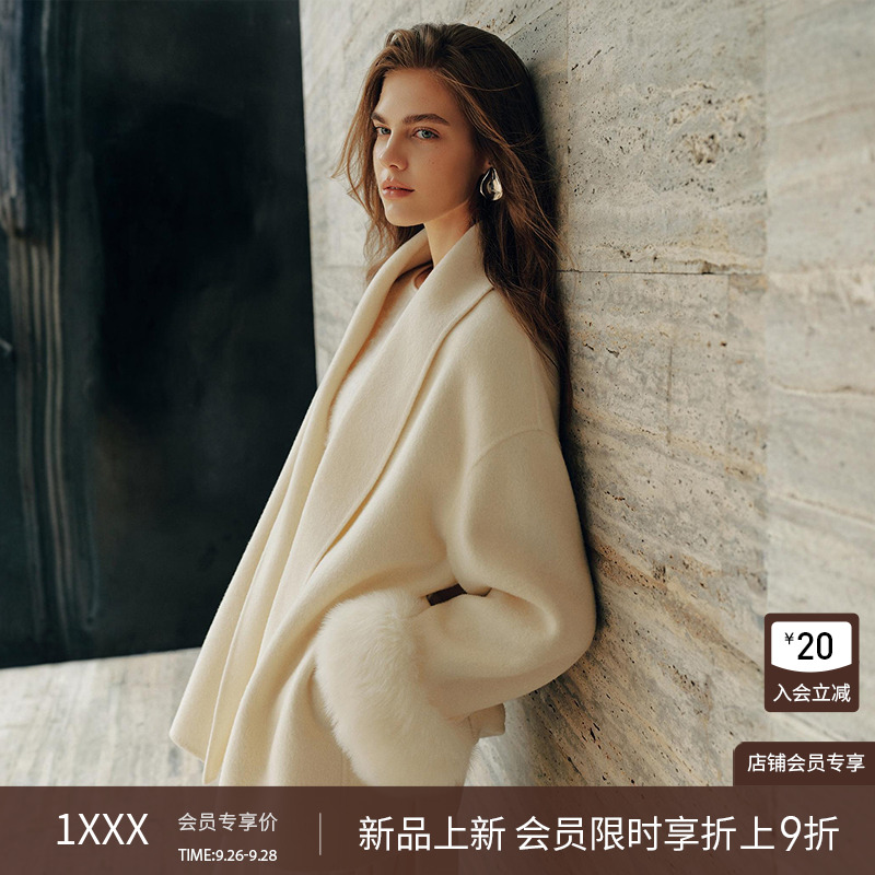 衣香丽影【9月26日新品】100%羊毛大衣可脱卸狐狸毛拼接双面呢外套