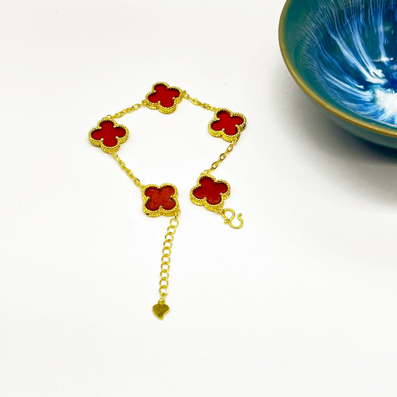 足银手链 足银手链-四叶草手链红小（简约时尚）