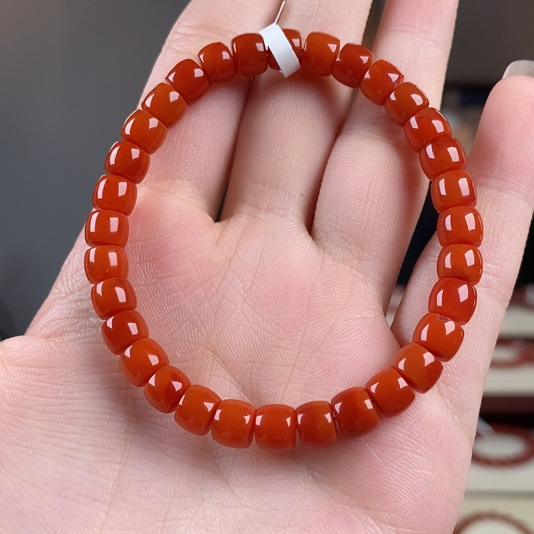 南红玛瑙未镶嵌手串原矿6.5mm+高品5A级别满色满肉瓦西川料
