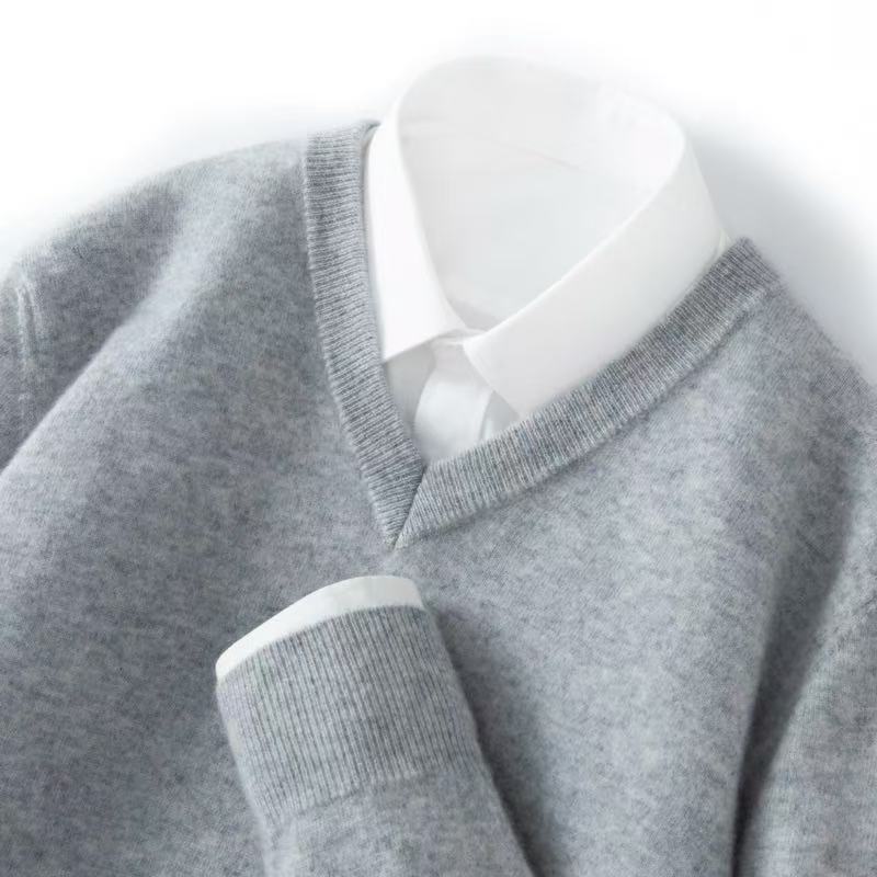 秋冬新款男士v领100纯羊毛商务休闲高端软糯冬款内搭打底男毛衣