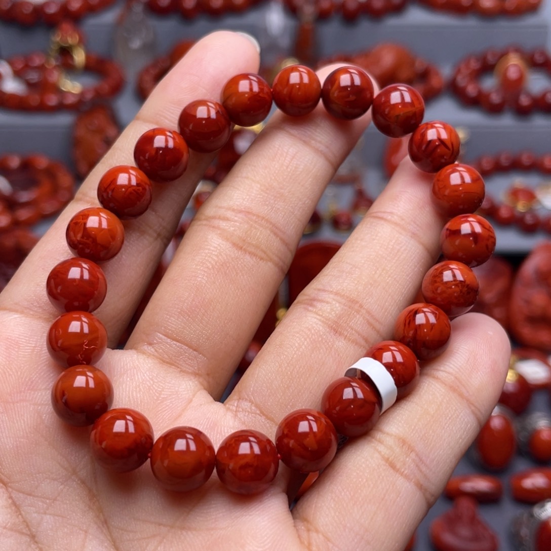 南红玛瑙未镶嵌珠宝奇石单圈9mm