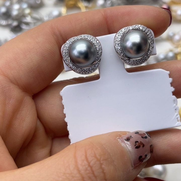 海水珍珠耳饰银S925镶嵌