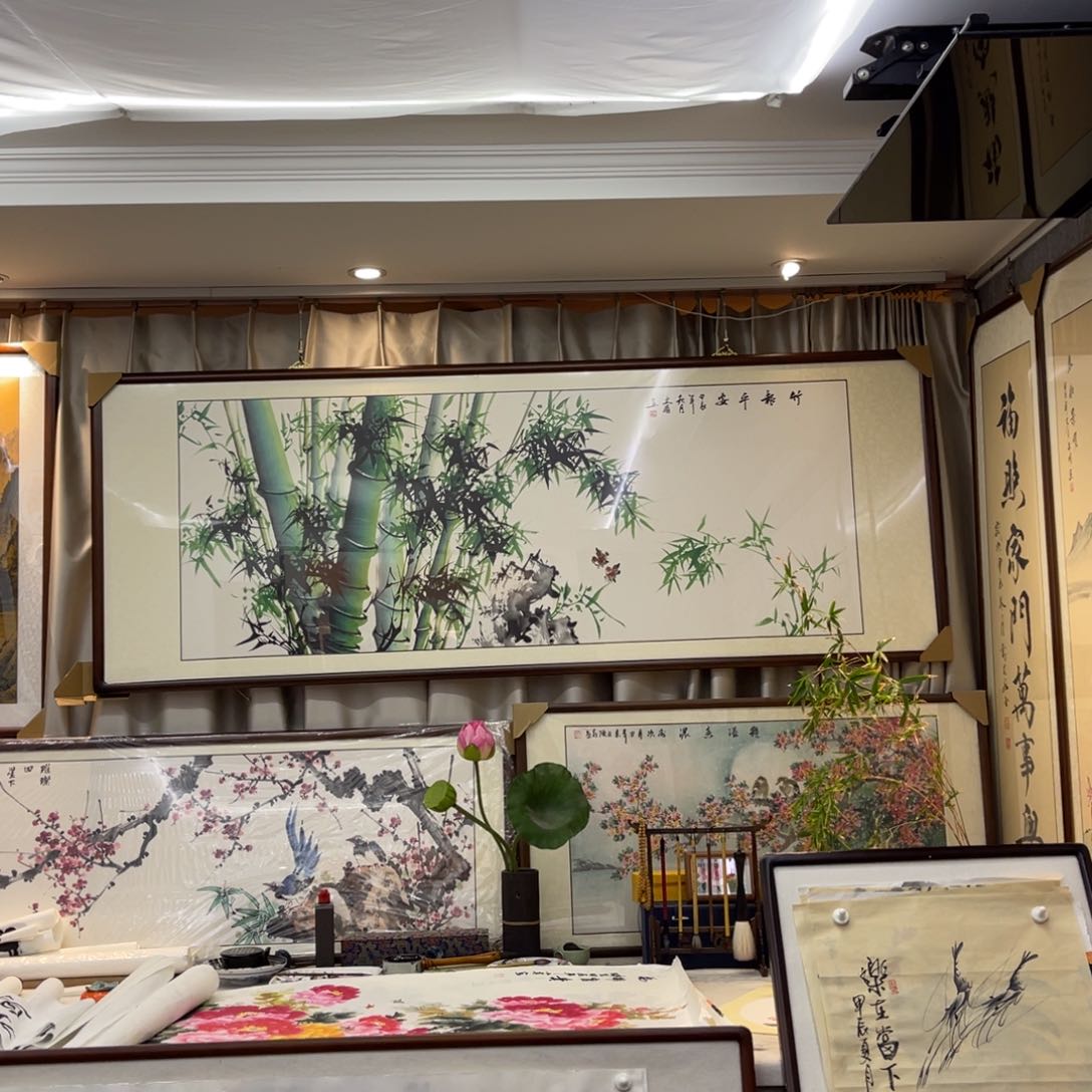 国画竹子图六尺成品画框一幅