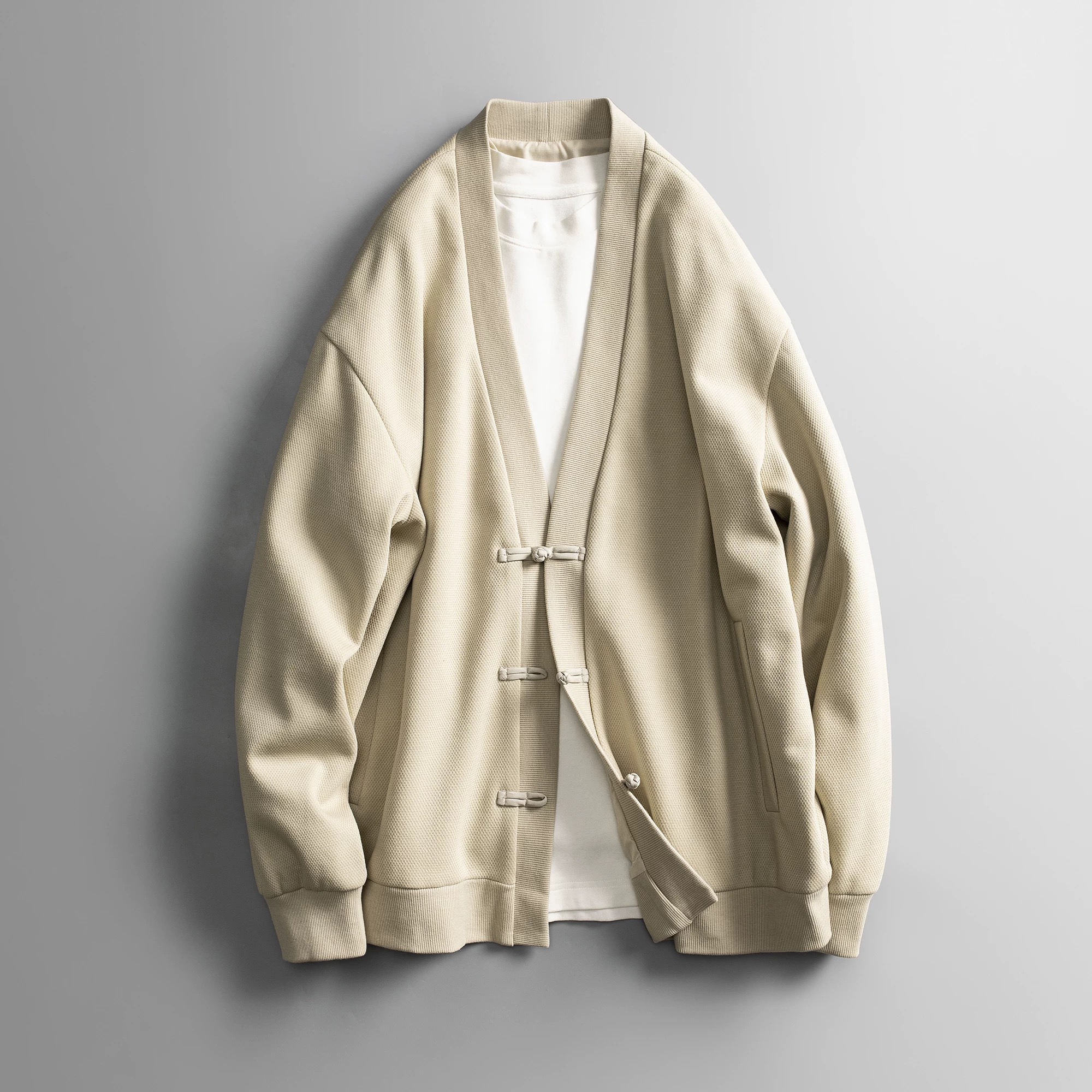 秋季新款新中式盘扣道袍开衫男斜纹肌理感针织宽松外套243670