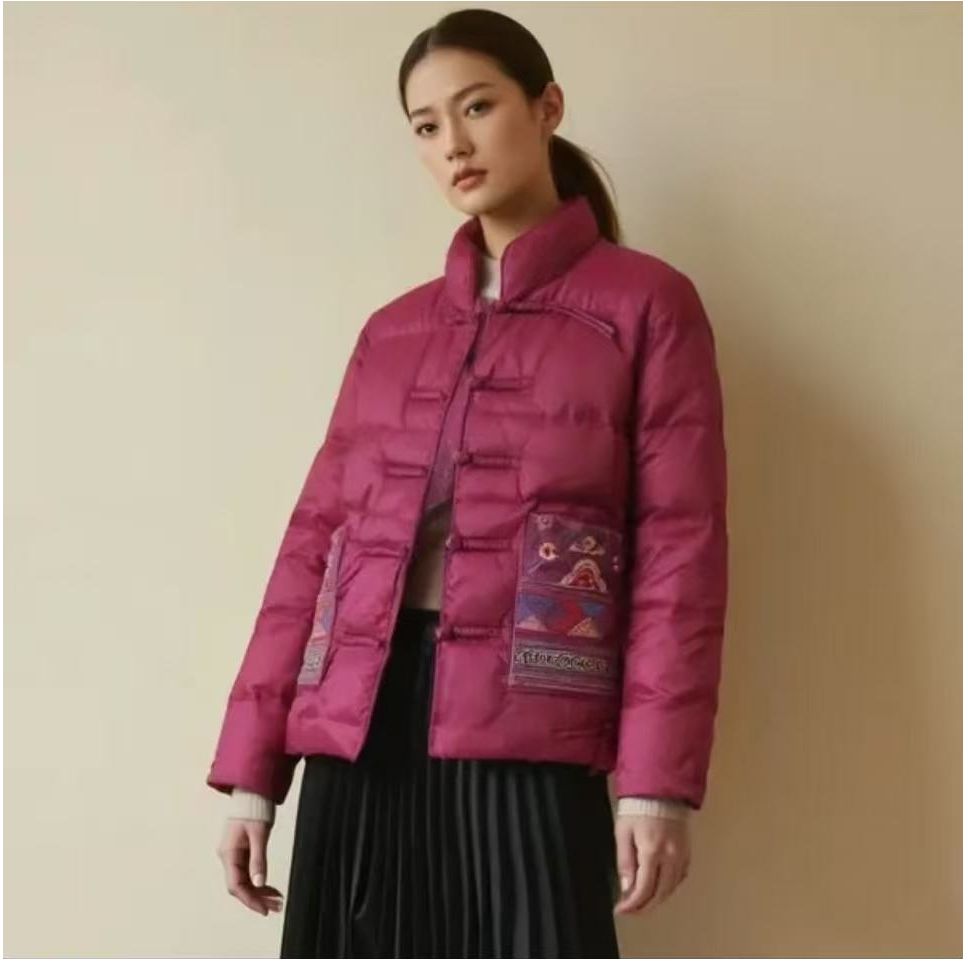 《繁花似锦》复古国风立领对襟盘扣短款羽绒服冬季保暖女士外套