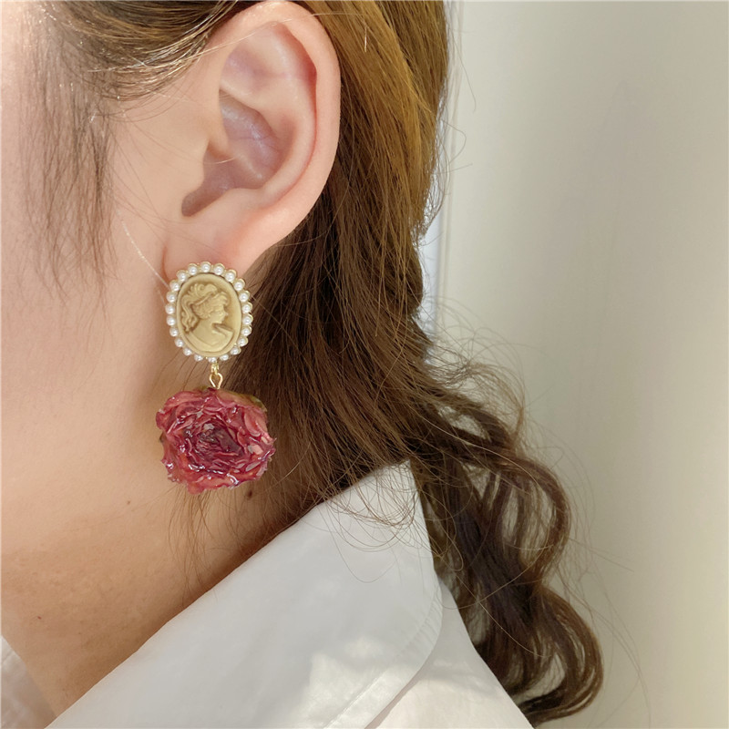 925银树脂耳饰 手工真花滴胶复古耳钉 法式