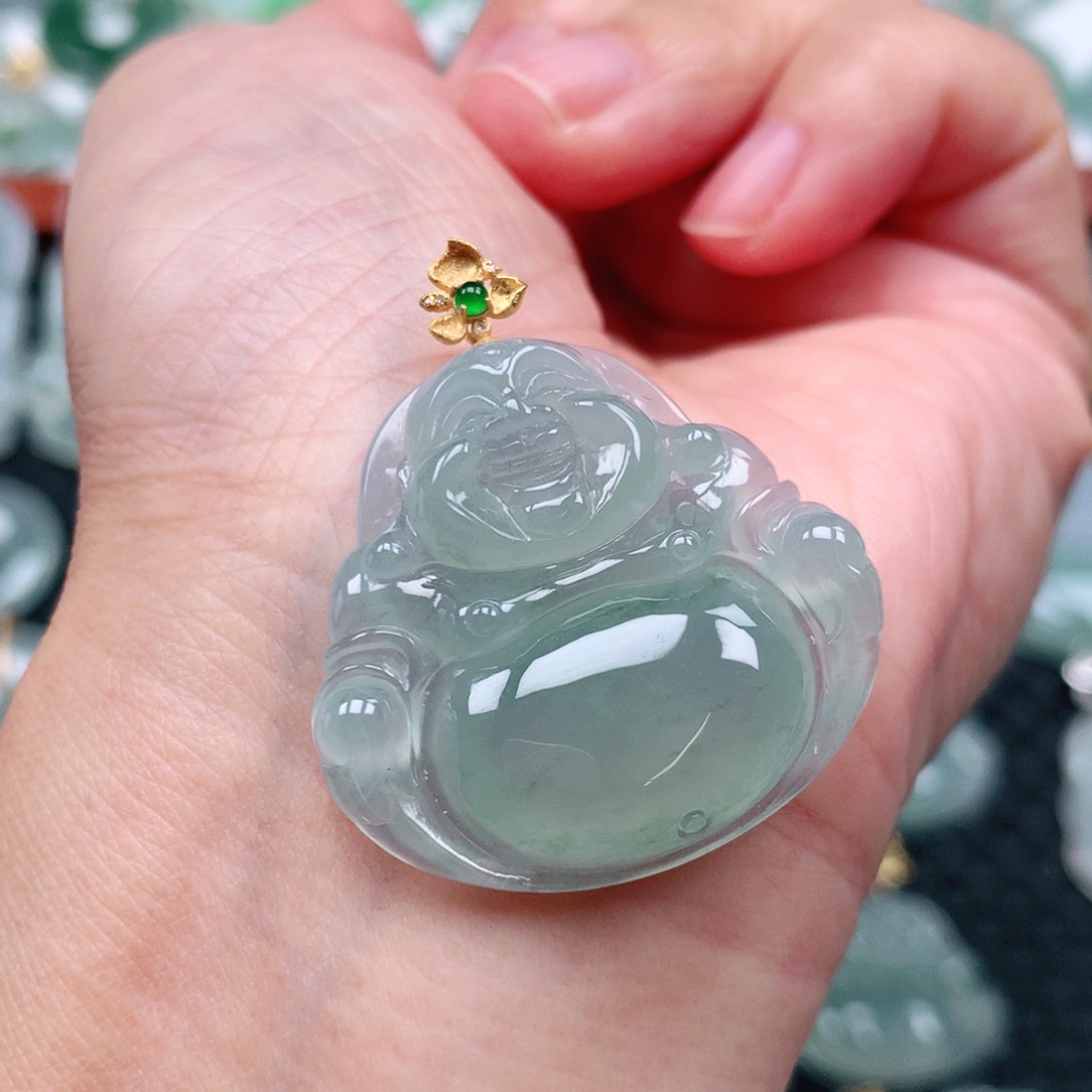 翡翠吊坠(不含链)18K金镶嵌