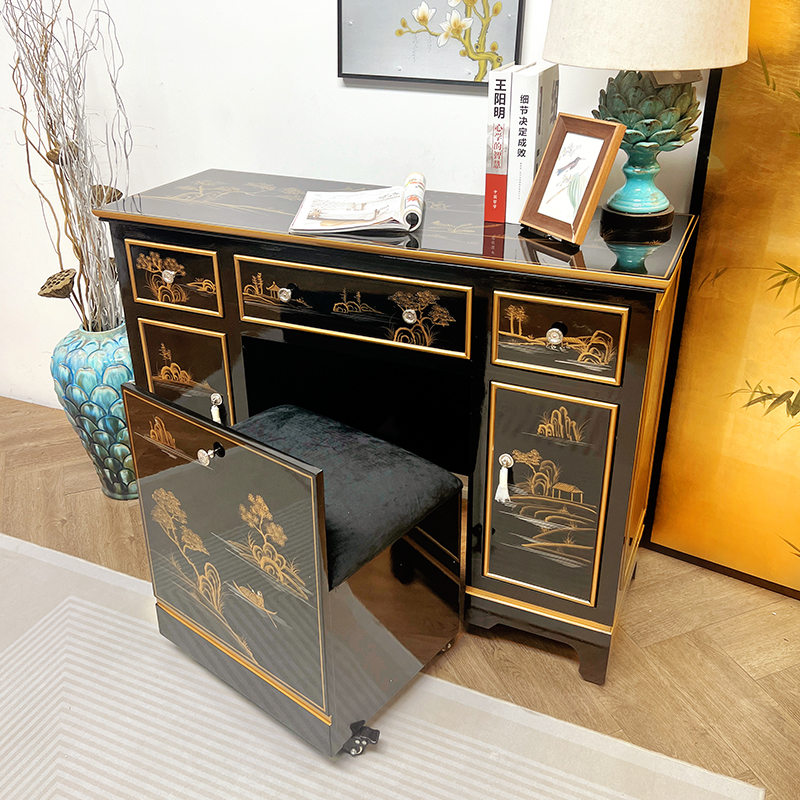 110*40*85客厅实木抽屉书桌家用卧室书房梳妆台办公写字桌含椅子