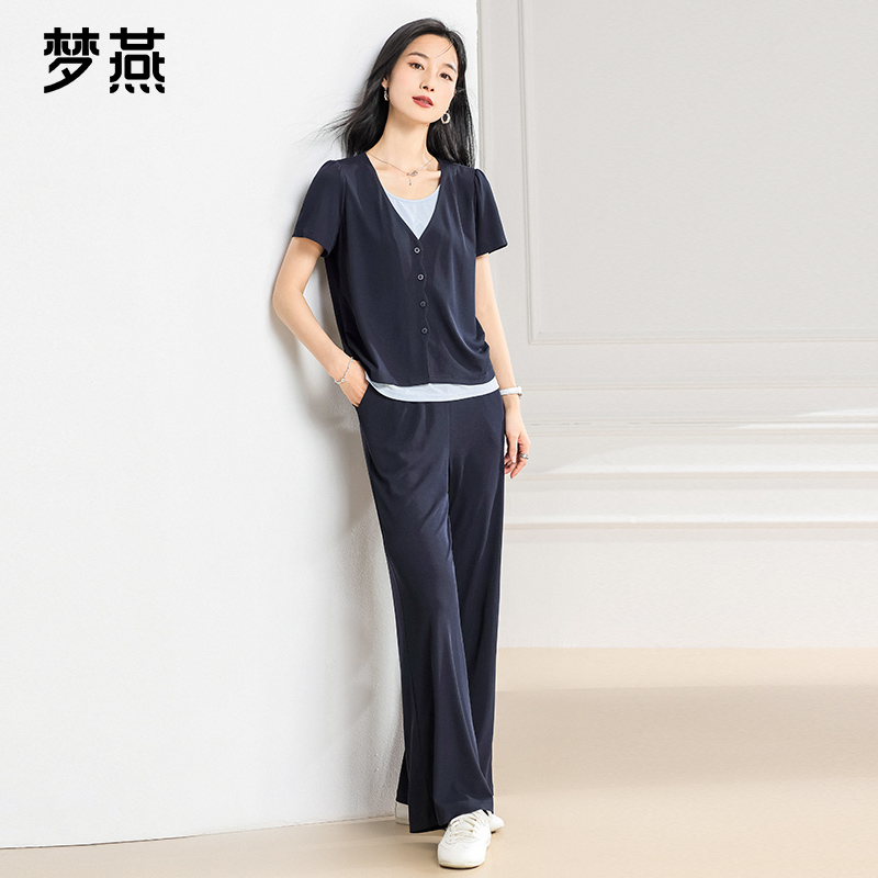 梦燕夏季女时尚百搭气质大方宽松休闲舒适简约显瘦套装BB04B5018