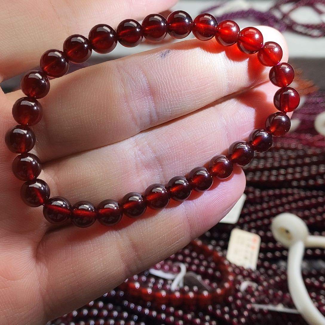 石榴石手链未镶嵌7mm橙红鸽血红高货